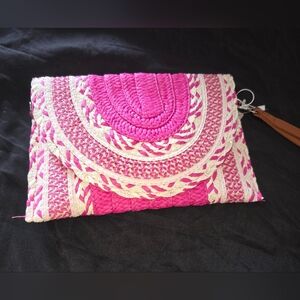 Pink and Cream Woven Clutch